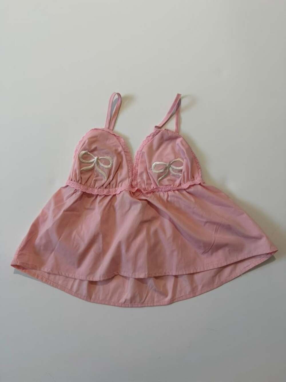 Croquette Light Pink Babydoll Cami Tank Top with Eyelet Trim and Bows